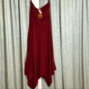 *Bundle 4/$20*  Deep Red Strapless Dress with Asymmetrical Hem